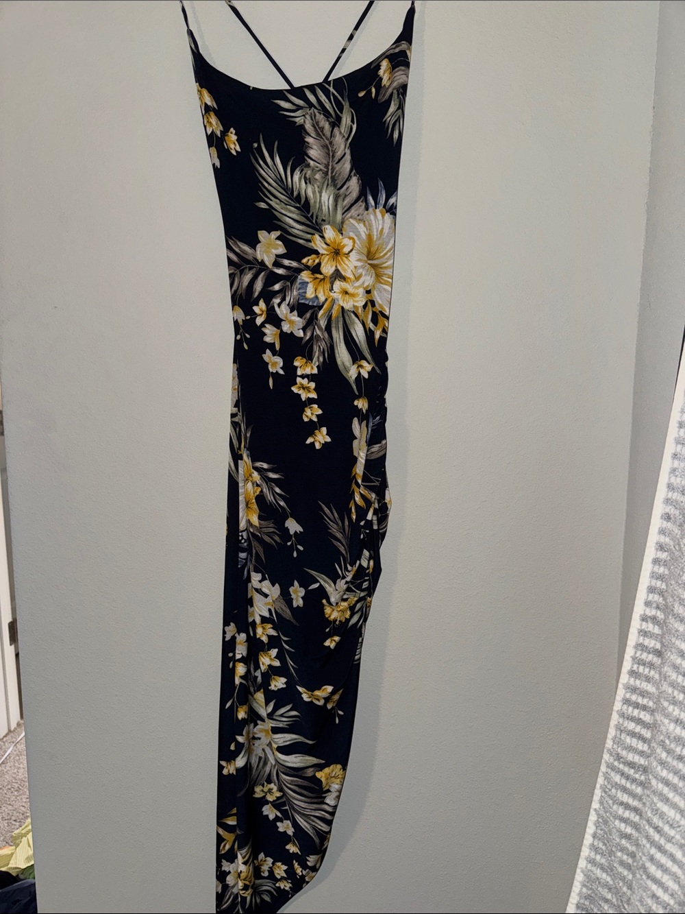 Windsor Navy Blue Floral Asymmetrical Slip Dress with Yellow & Cream Blooms